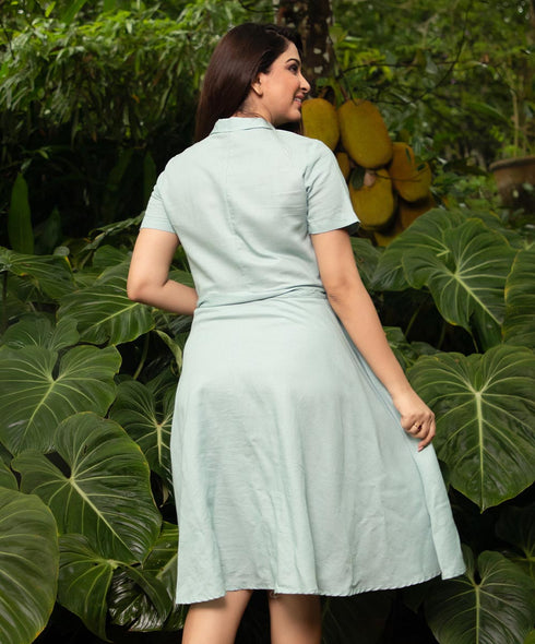 Mint Formal Button Up Linen Shirt Dress